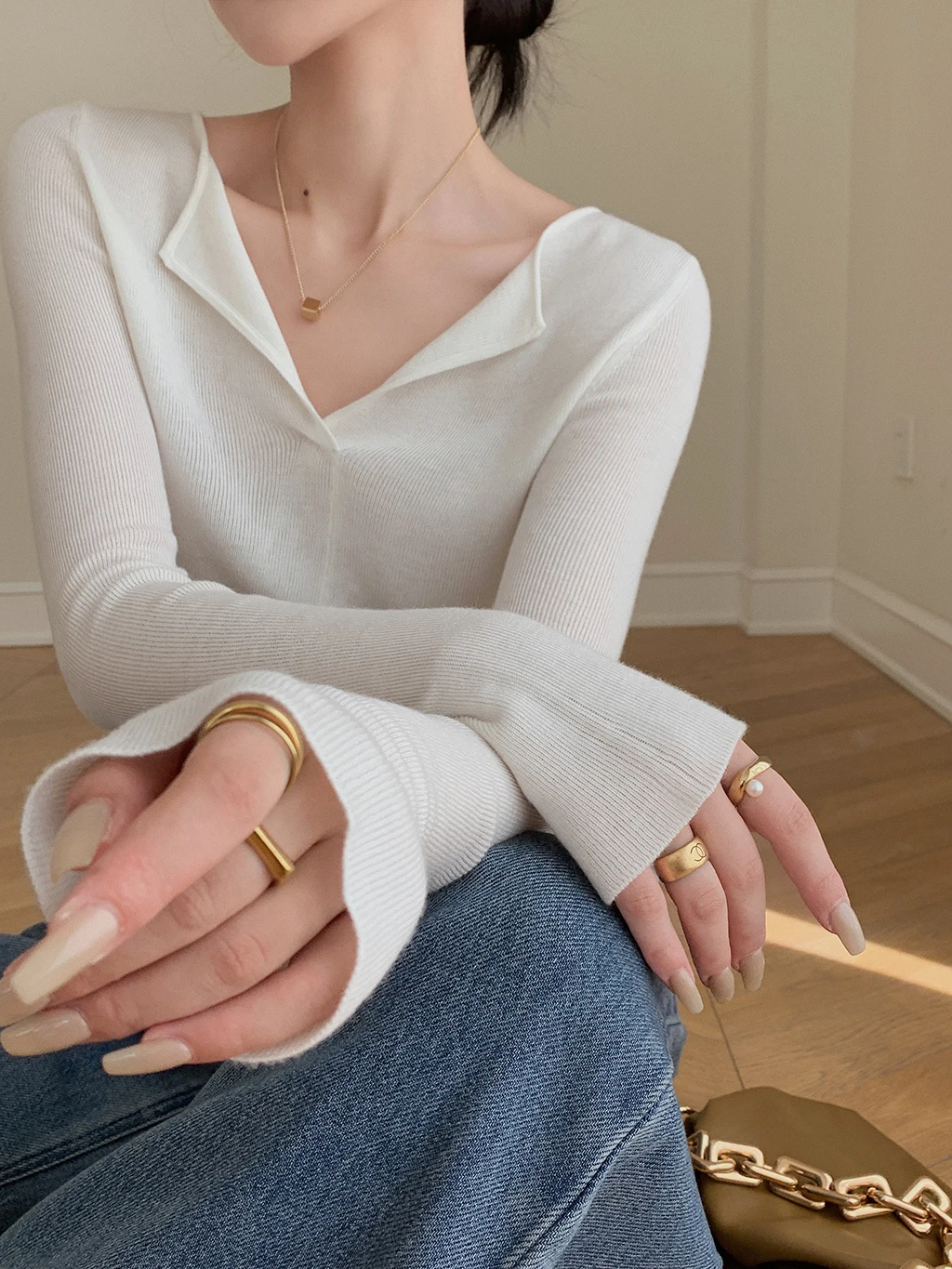 

JWUNIQUE Women's Long Sve Knitted irt Casual Boting Base Layer Top V-Ne Regular Fit Polyester Blend Autumn Winter