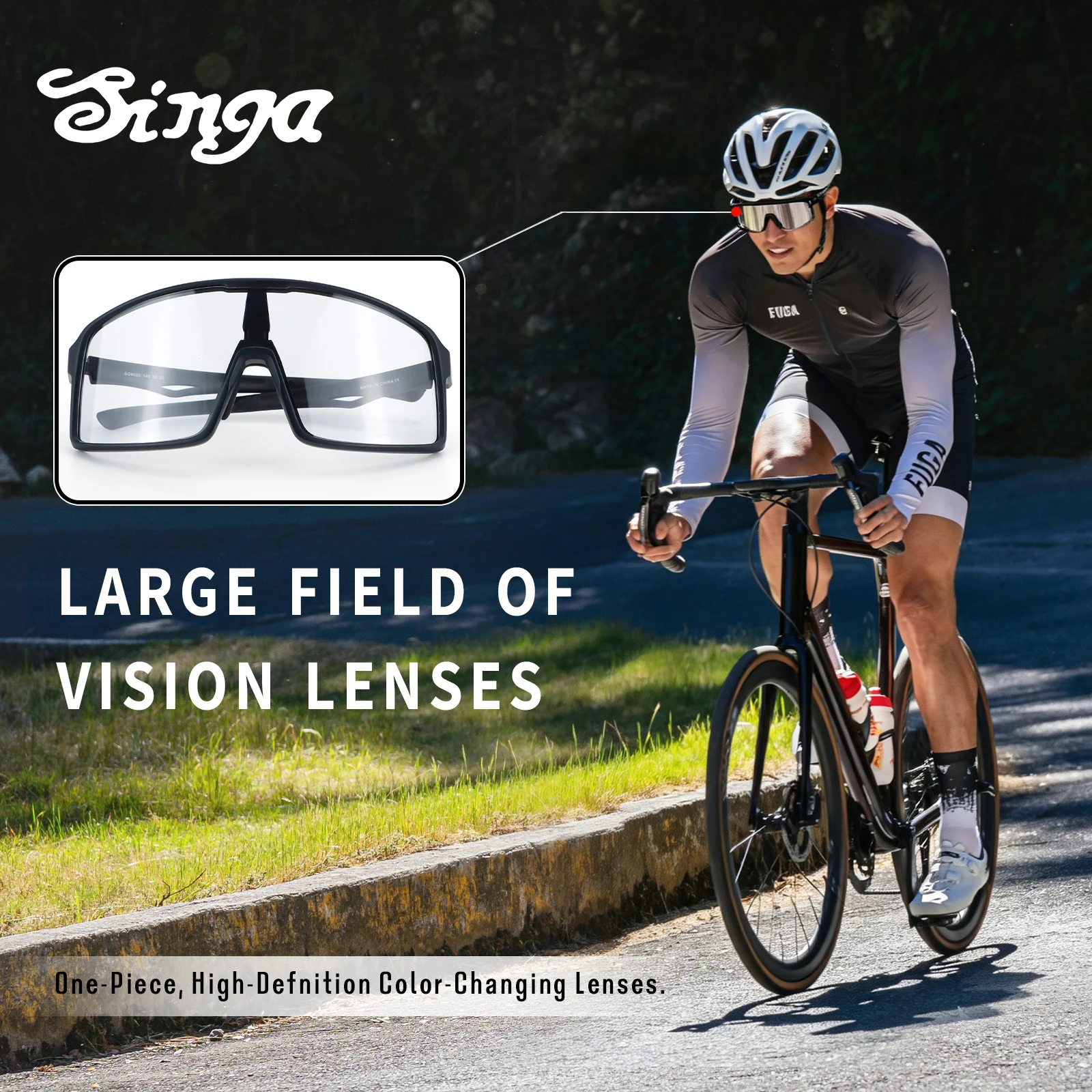 

SINGA Red Photochromic Cycling Sunglasses Men Women Mixed Iridescent Lens Wind and Sand Proof UV400 Mountain Bicycle Sunglasses