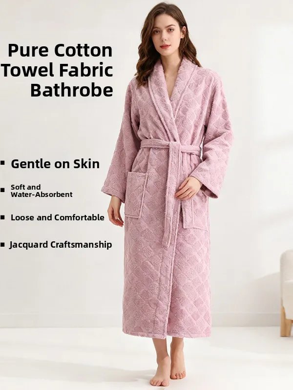 

Thick Pure Cotton Towel Material Bathrobe Hotel Home Use Unisex Winter Sleepwear Soft Absorbent Robe for Couples And Individuals