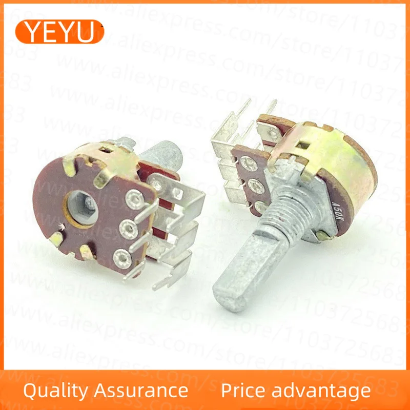 16 Type A50K External Bent Foot Double Speakers Power Amplifier Sound Volume Potentiometer Double Row 6 Pin 20mm Shaft Length