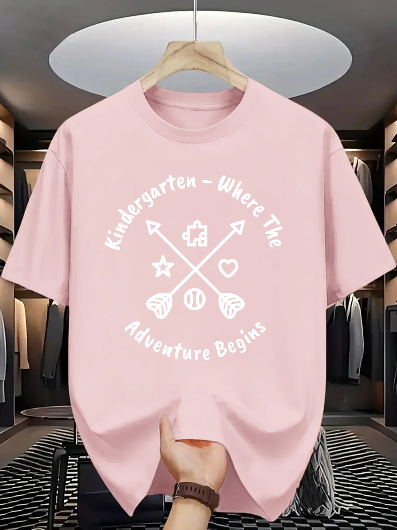 Kindergarten Adventure Mens Crew Neck T Shirt Cross Arrow Letter Quote Graphic Short Sleeve Tee Casual Male Street Tops