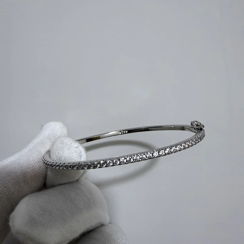 S925 Sterling Silver Tennis Bangle Zircon Rivet Design Sporty Fashion Jewelry for Women Wedding Gift