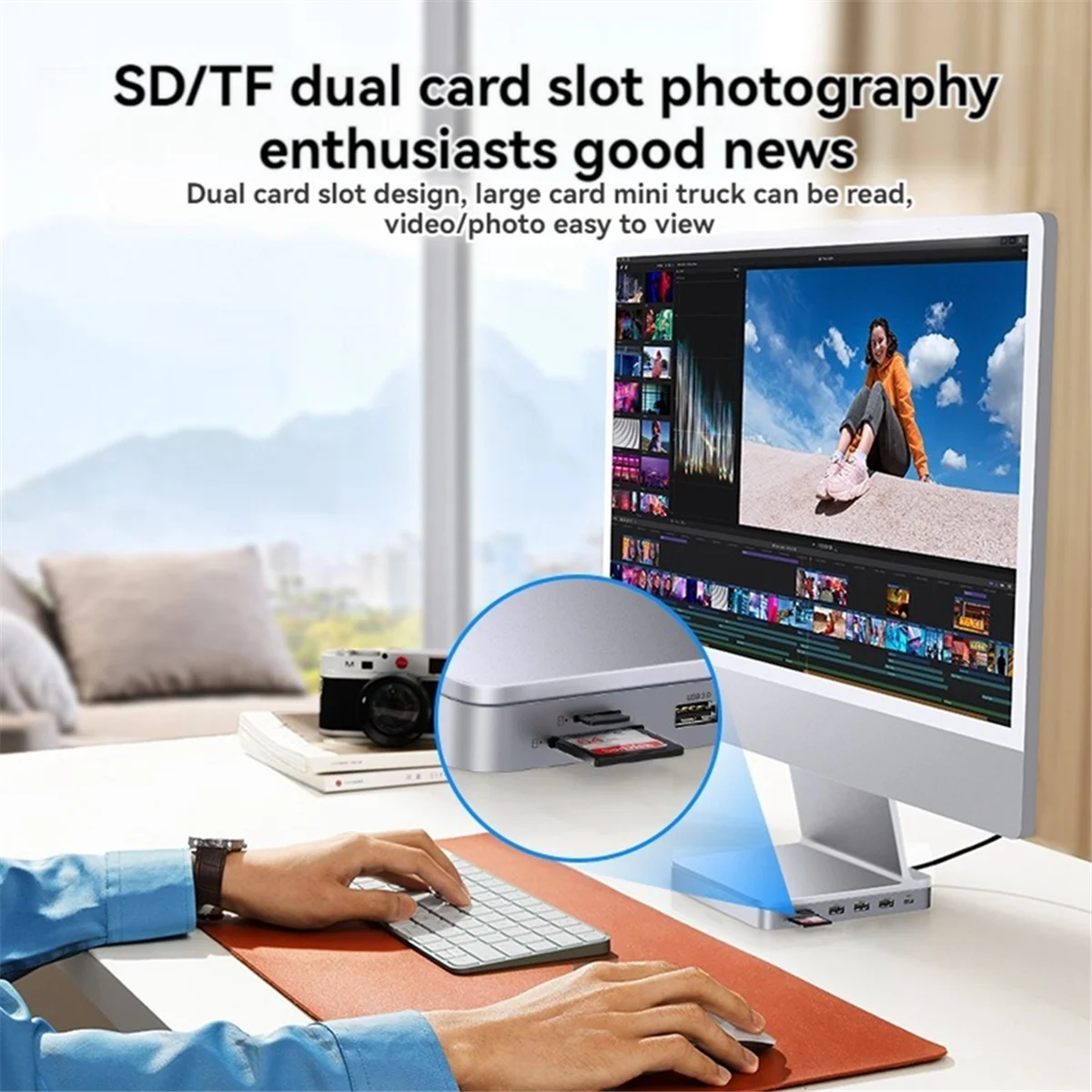 

N-A12R USB C Hub 7in1 Docking Station Type-C to Gigabit Network Card 3-Port USB Card Reader for IMac 2021 IMac Accessories