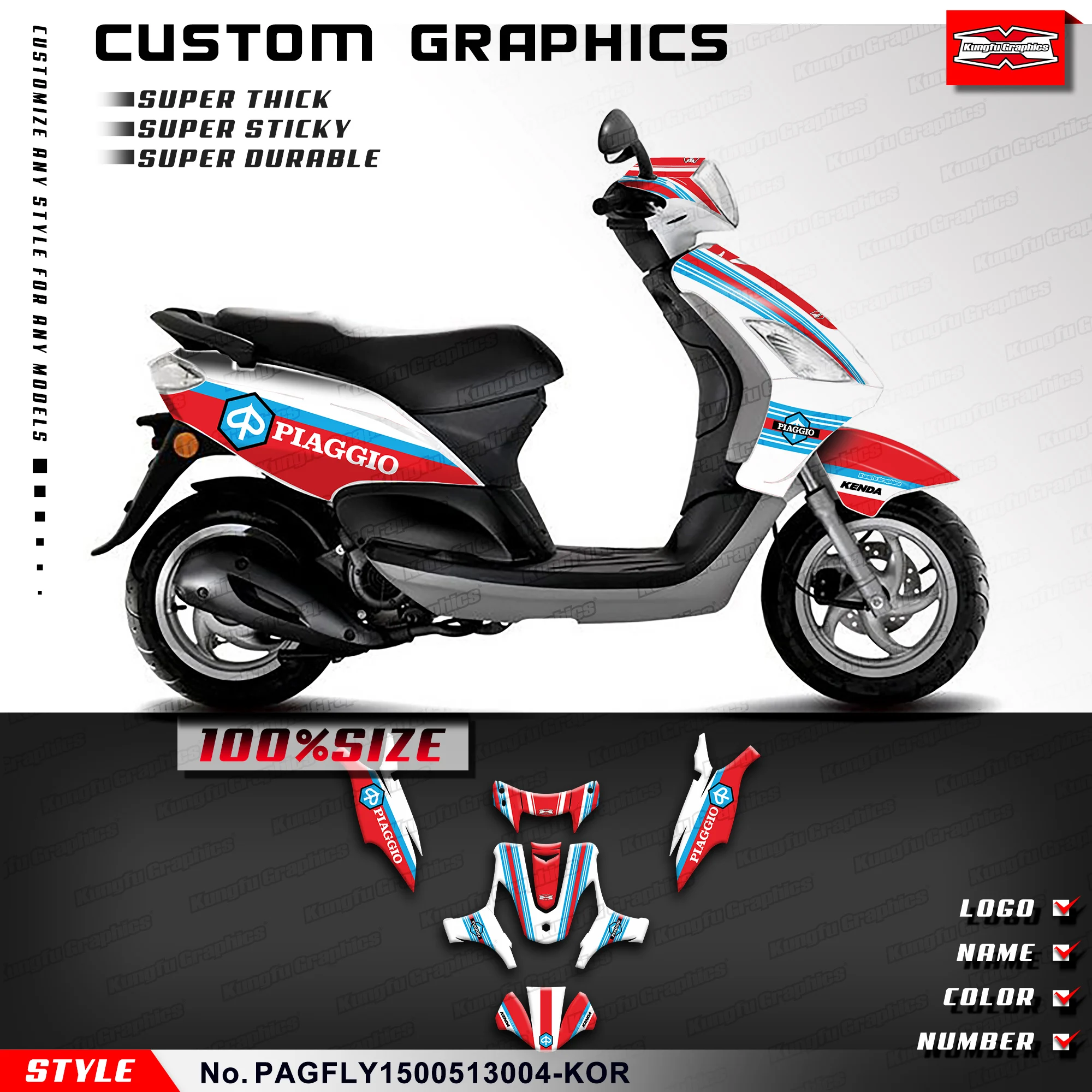 KUNGFU GRAPHICS Adhesive Sticker Decals Graphics Kit for Piaggio FLY 150 2005 2006 2007 2008 2009 2010 2011 2012 2013, Restyled