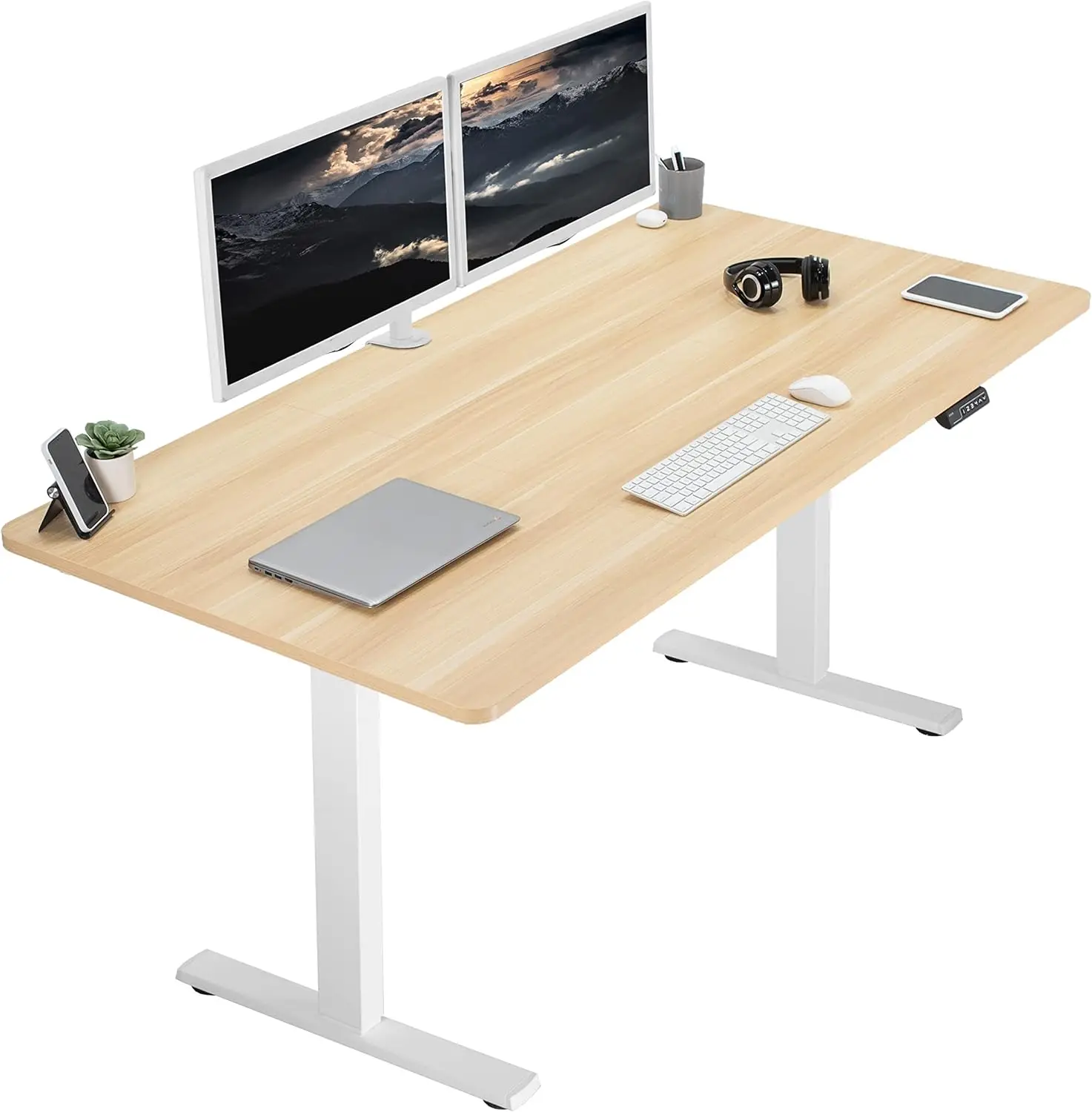 

Electric 71 x 36 inch Standing Desk Workstation, Memory Controller Height Adjustment, 1B Series, Light Wood Top White Frame, DES