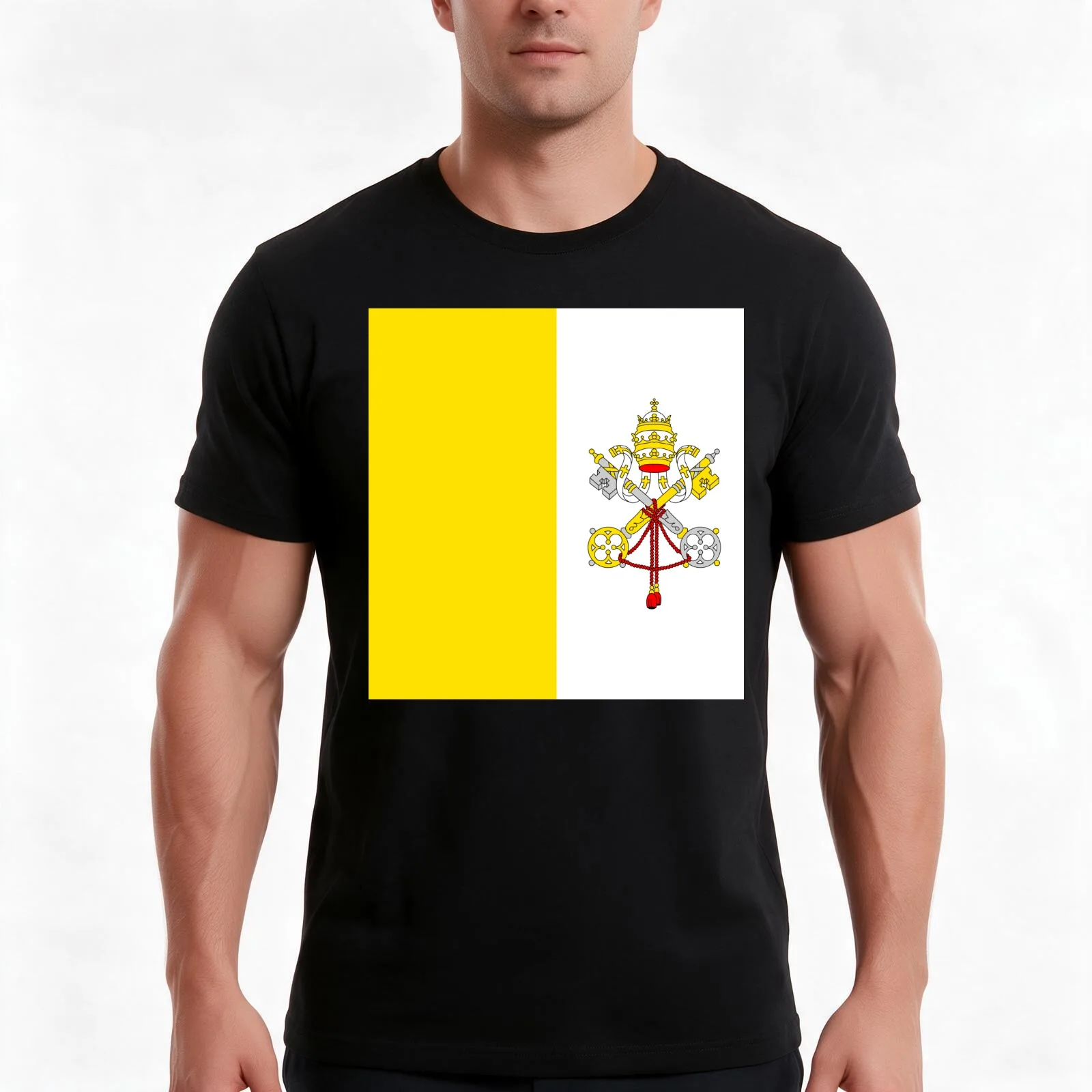 Vatican City flag T-Shirt, Summer Casual Cotton Tee, Oversized Streetwear Tops, Vintage Graphic Print, Loose Fit Short Sleeve