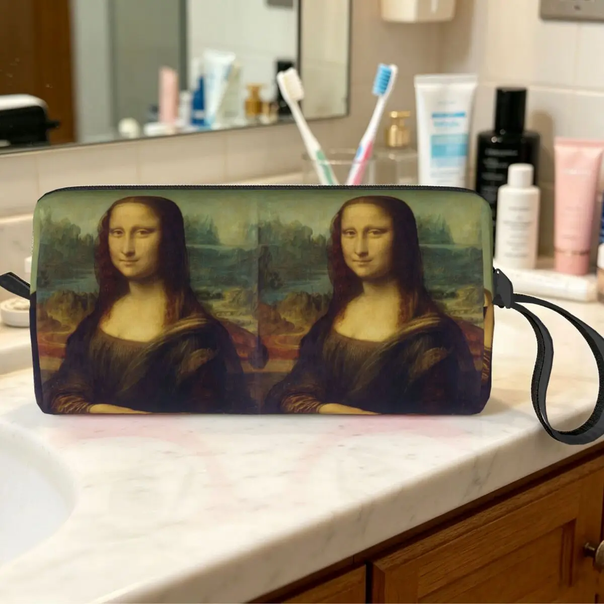 Mona Lisa By Leonardo Da Vinci Makeup Bag Cosmetic Organizer Toiletry Cosmetic Bag for Women Beauty Travel Pencil Case