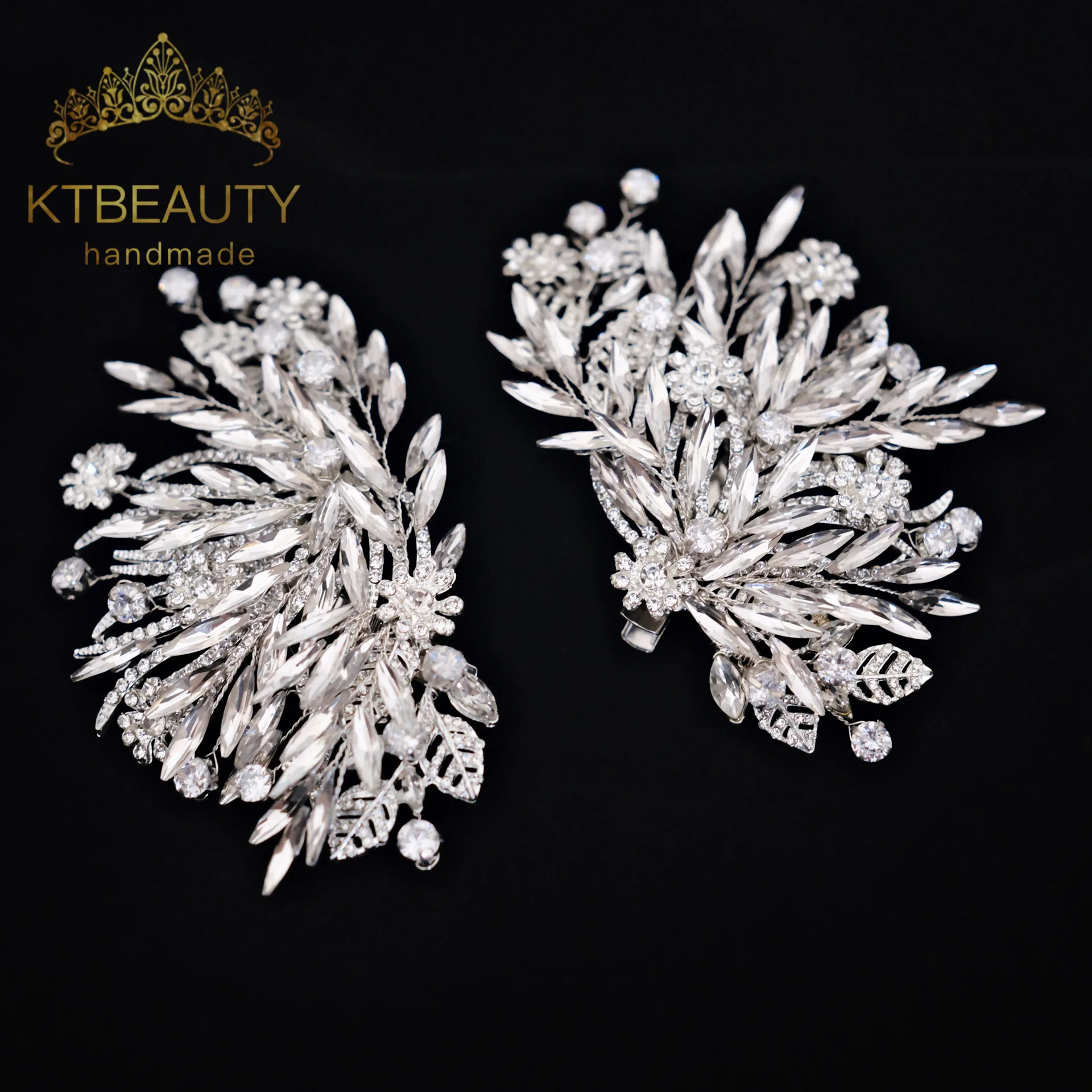 

KTBEAUTY News 2025 bridal style Headpiece Silver color Comb Zirconia white Stones Beauty Hair comb Set Women Accessories