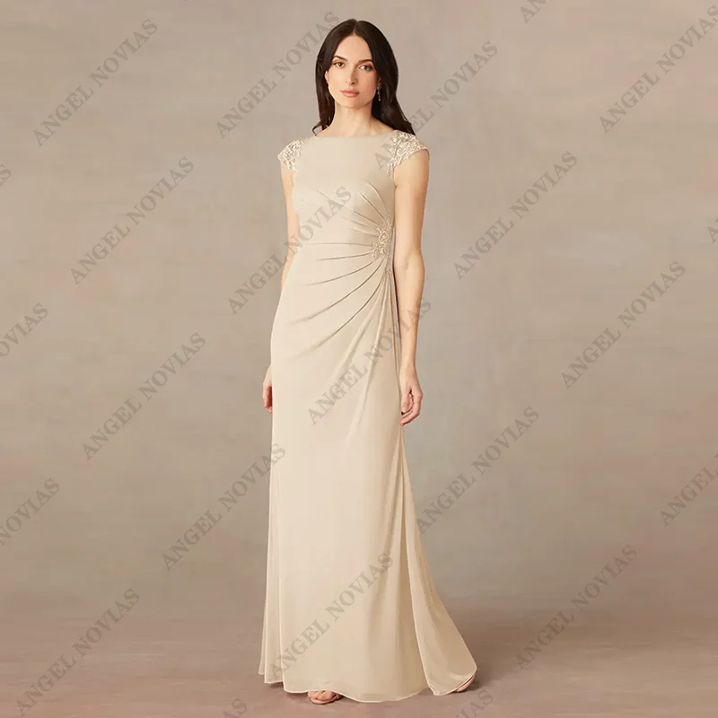 Robe sirène longue personnalisée, couleur champagne, pour mère de la mariée, tenue de soirée de mariage