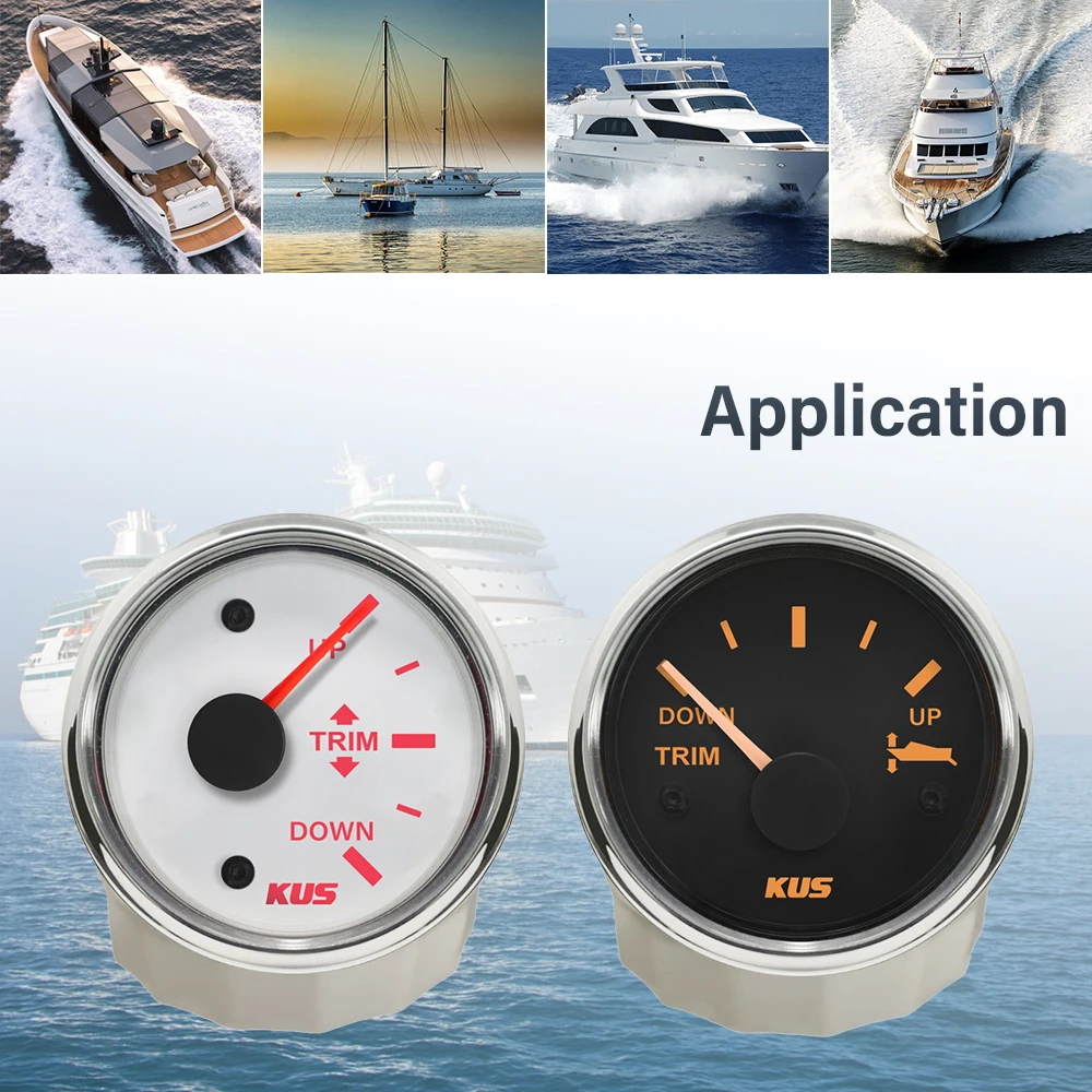 KUS 52MM Trim Gauge Meter 0-190ohm Signal DOWN-UP 12V 24V with Backlight for Boats Vessels Yachts