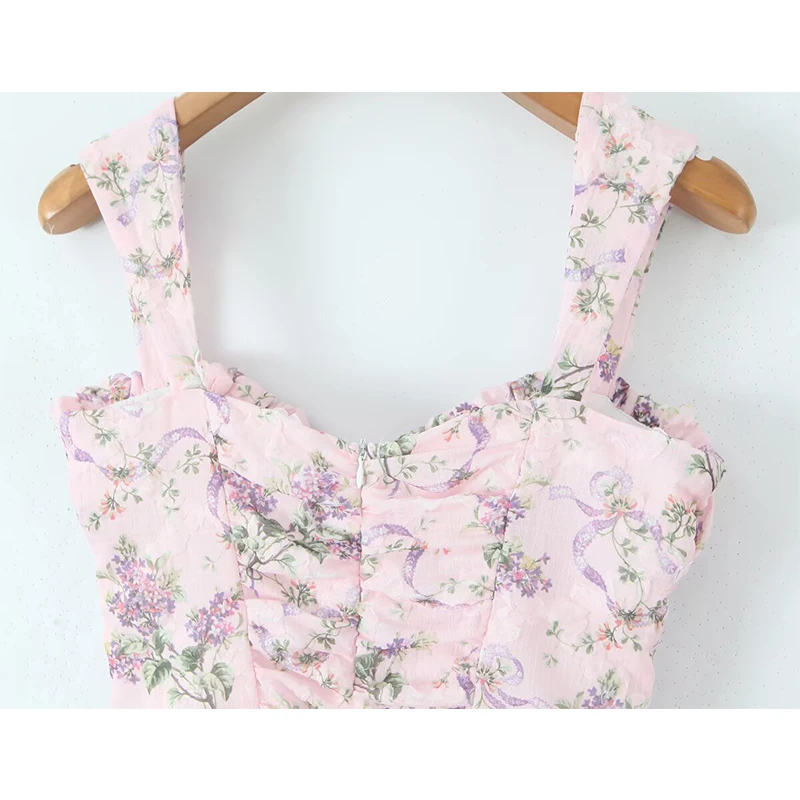 Jastie French Style Floral Print Sleeveless Mini Dresses Women Square Neck Low Waist A-line Slim Summer Dress Holiday Robe 2025