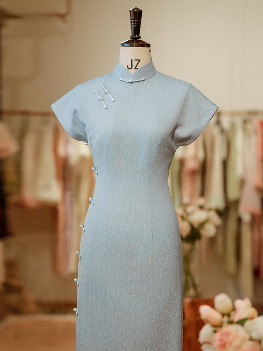 

Летнее женское платье Ele Young в стиле ретро, китайский дизайн, для повседневной носки, дышащее, с низким разрезом, коротким рукавом и полосатым узором