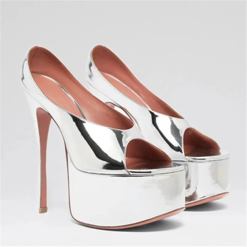 New Luxury Black Women High Heels Shoes for Woman's Peep Toe Cutout Platform Stiletto Heels Sandals Sexy Ladies Slip-On Shoes