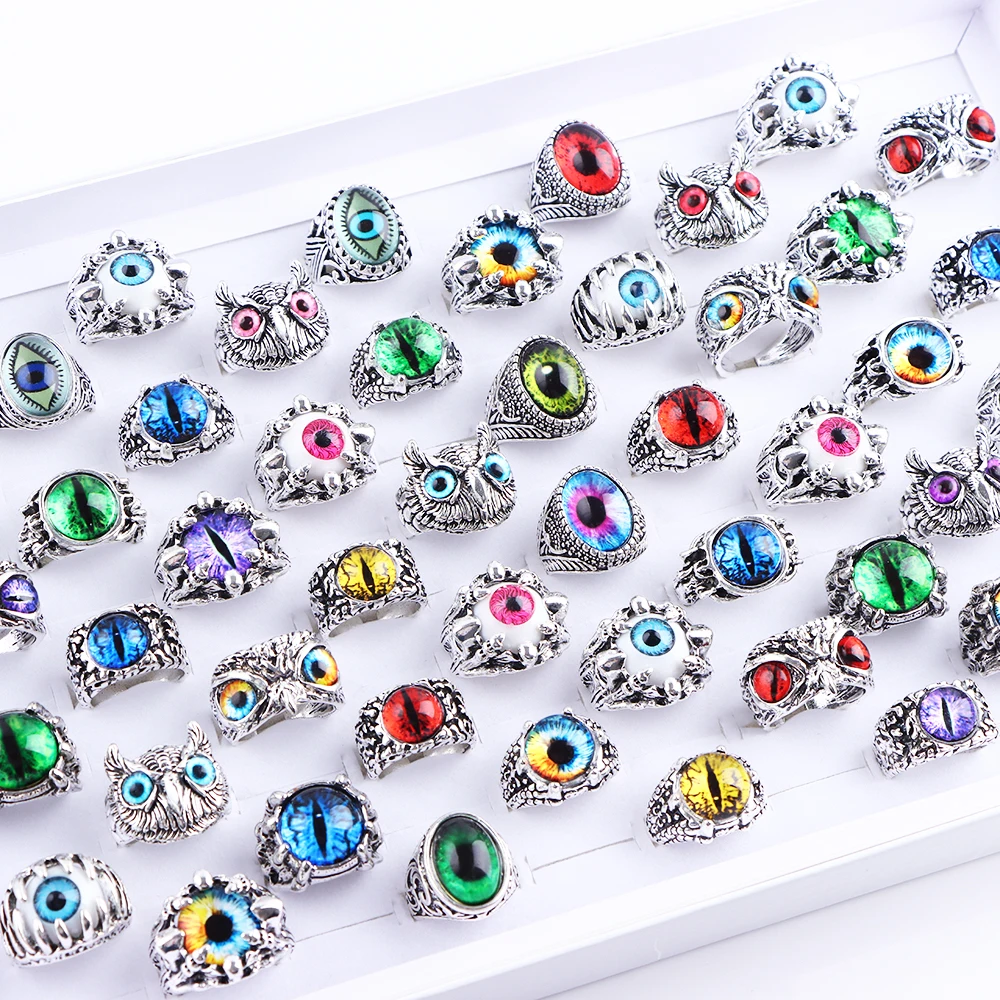 10/20/30 قطعة/الوحدة سحر الموضة خمر القوطية متعدد الألوان البومة خواتم للرجال النساء مجوهرات اكسسوارات الشرير مختلط نمط هدايا الحفلات #1