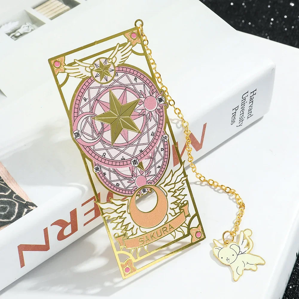 Kawaii Süßes Anime Card Captor Sakura Lesezeichen mit Cerberus-Quaste Metall-Lesezeichen für Frauen Mädchen Fans Schul-Lesezubehör