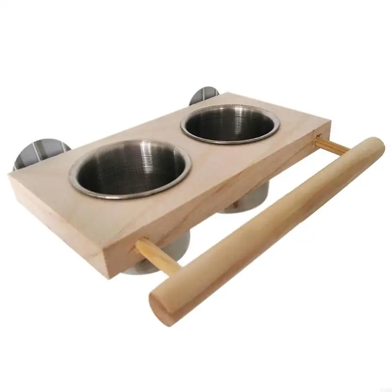 

Bird Feeding Cups Hanging Parrot Feeder Water Bowls with Platform & Perch