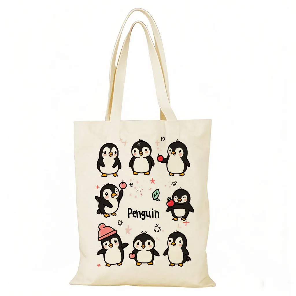 

2026 Penguin Cute Canvas Bag - Customized Large Capacity Handheld Eco-friendly Shopping Bag for Fashionable Outdoor Use
