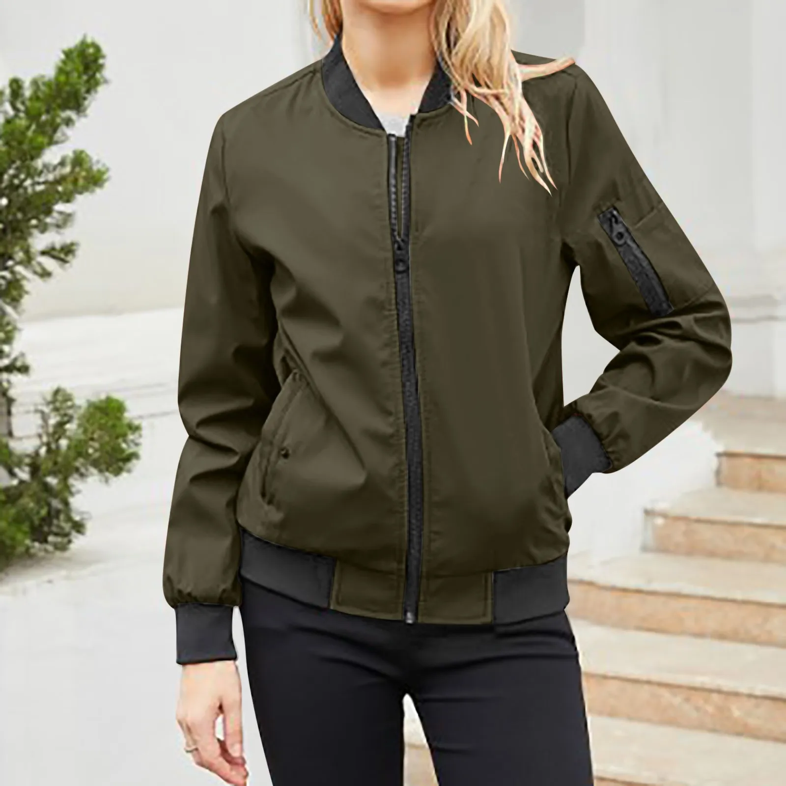 

Outdoor Long Sleeve Outerwear Women's Relaxed Stand Up Baseball Jacket Fall Winter Solid Color Baseball Jacket For Women куртка