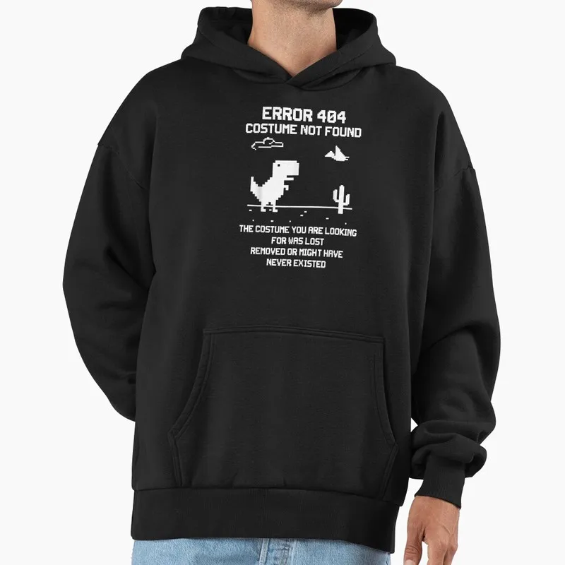 Dinosaur Error 404 Costume Not Found Code Halloween Gift Hoodie Fleece Sweatshirt for Programmer Software Engineers Developer