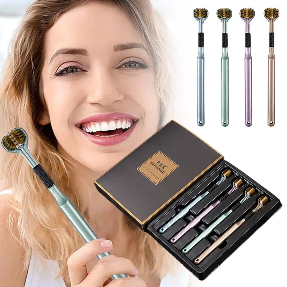 성인용 울트라 소프트 3면 칫솔 4개 - 포름알데히드 없음, 풀 헤드 청소 및 구강 건강을 위한 나일론 칫솔모