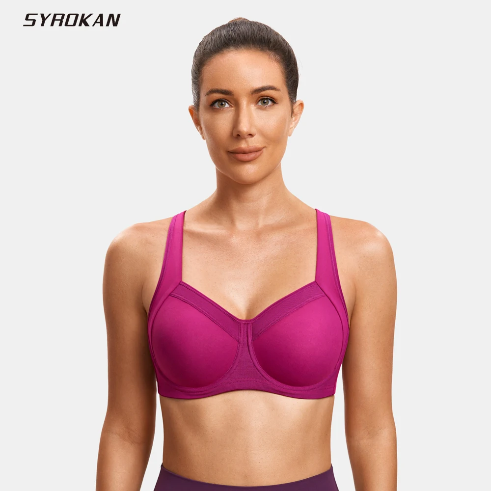 SYROKAN Women's High Impact Non Padded Underwire Powerback Support Sports Bra