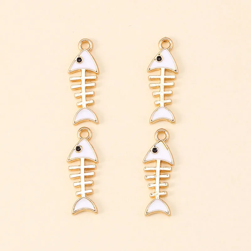 12Pcs 8*23mm Enamel Charms Gold Color Fish Bone Pendant for Jewelry DIY Making Bracelet Earrings Keychains Handmade Accessories