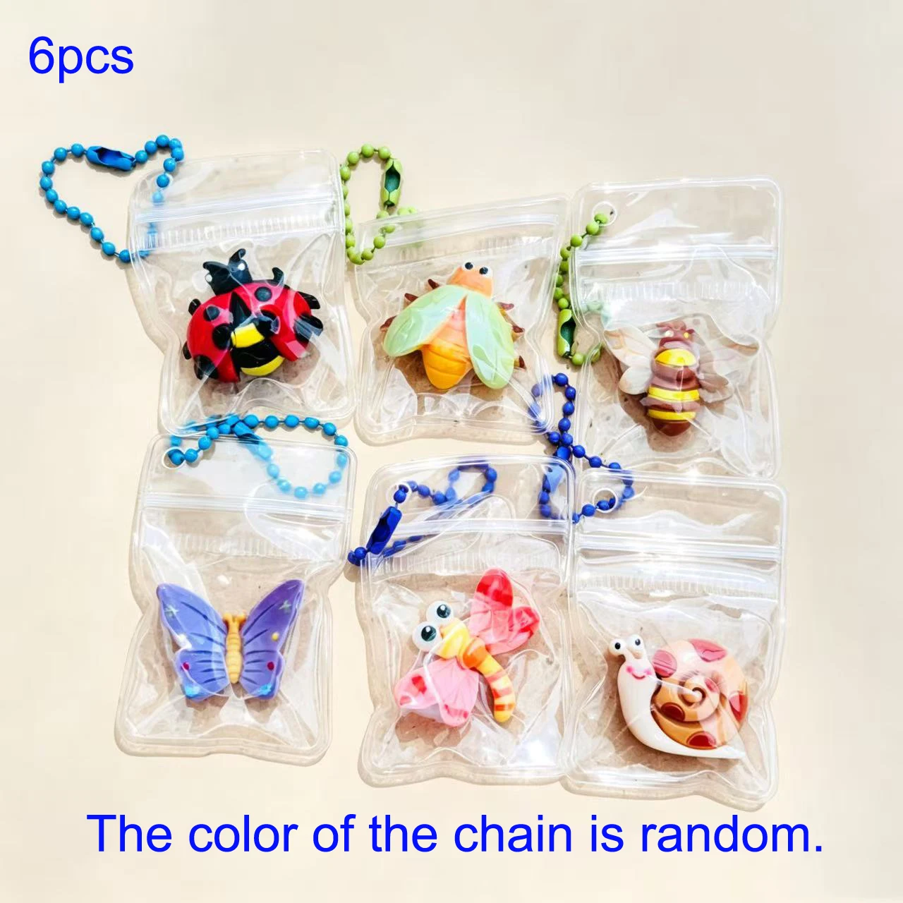 6pcs Insect Snail Resin Charm Keychain Set Cute Hanging Pendants DIY Craft Accessories for Purse Phone Case Hair Clip Party Gift