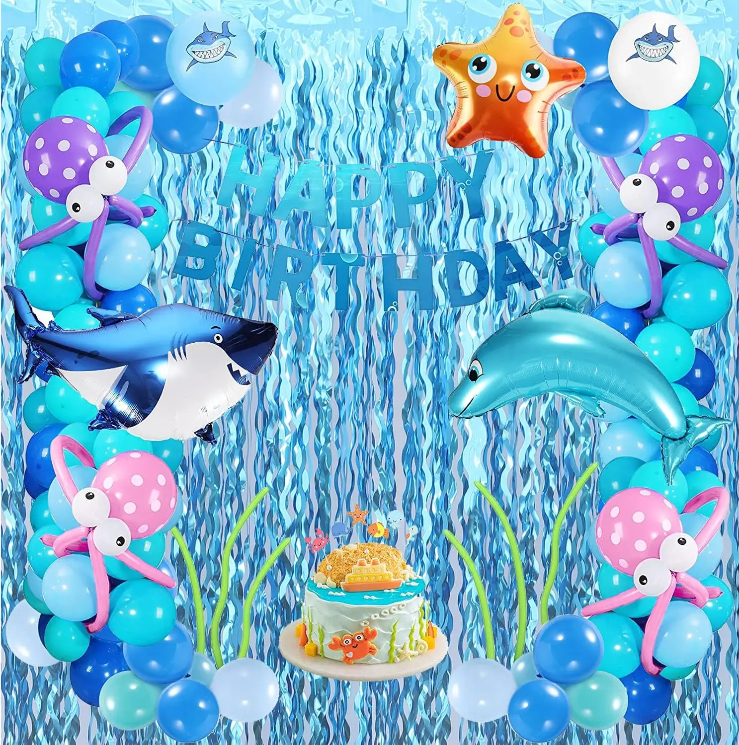 ستائر متعددة الاختيارات المموجة بهرج من رقائق معدنية خلفية لحفلات أعياد الميلاد تحت المحيط تحت سطح البحر