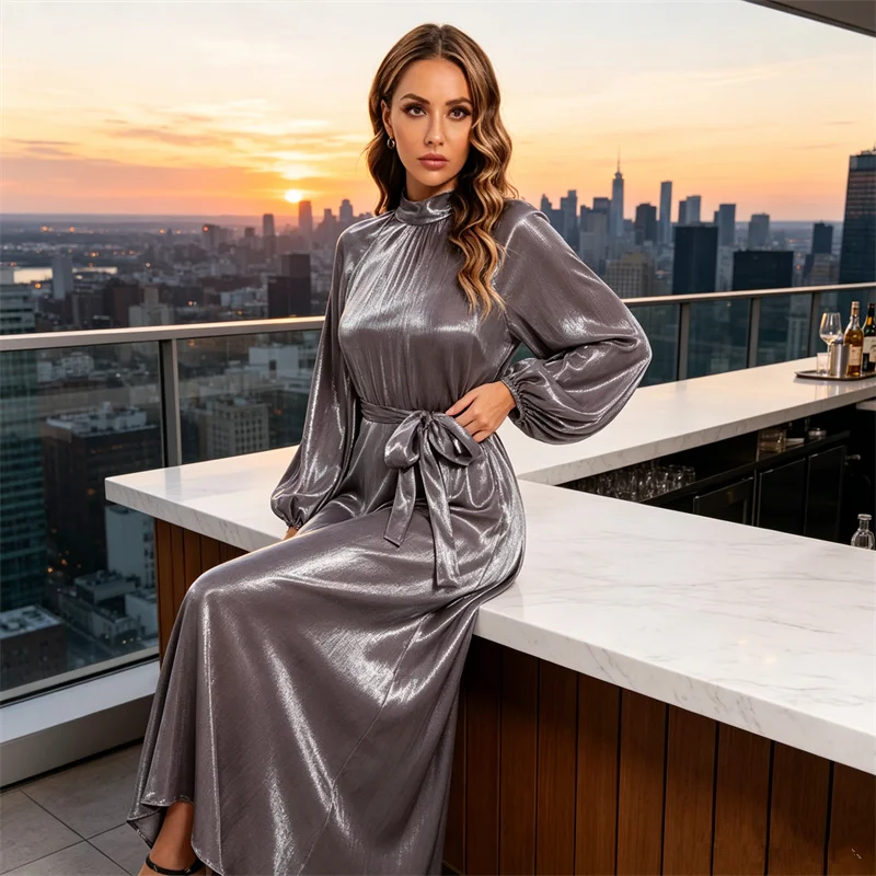 

Eid Satin Shiny Abayas for Women Dubai Kaftan Muslim Dress Bleted Jalabiya Femme Musulmane Vestidos Islam Clothing Caftan Robe