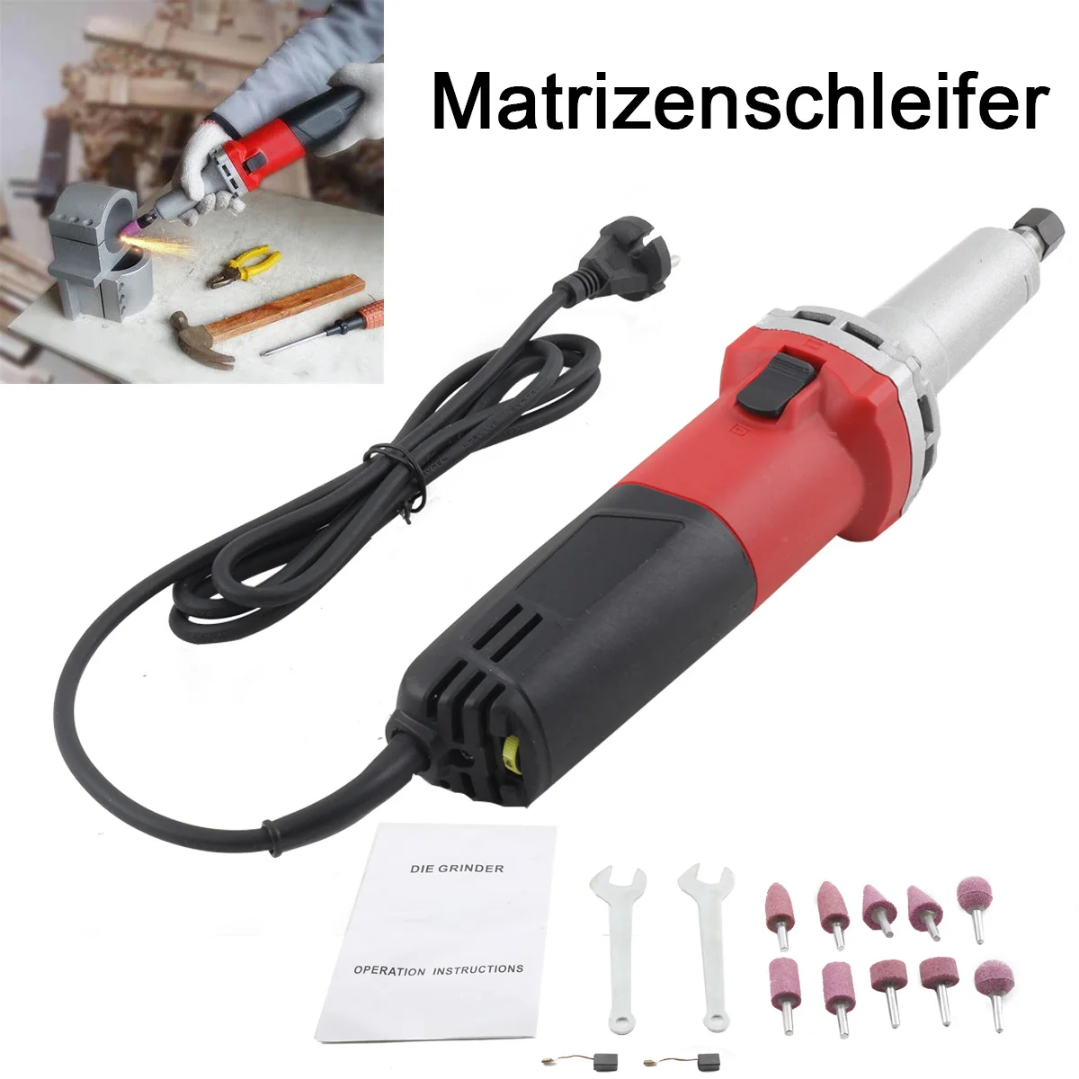 750W Elektrischer Geradschleifer, Handgehaltene Schleifmaschine mit Variabler Geschwindigkeit 0-27000 U/min, Polierwerkzeug, Mini-Fräse 6mm – Detail 2