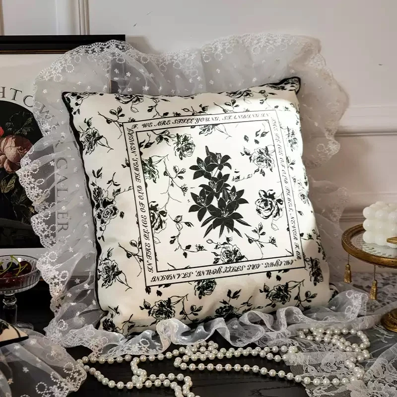 

Романтический чехол для подушки с кружевными краями, двусторонняя бархатная наволочка, квадратный чехол для дивана
