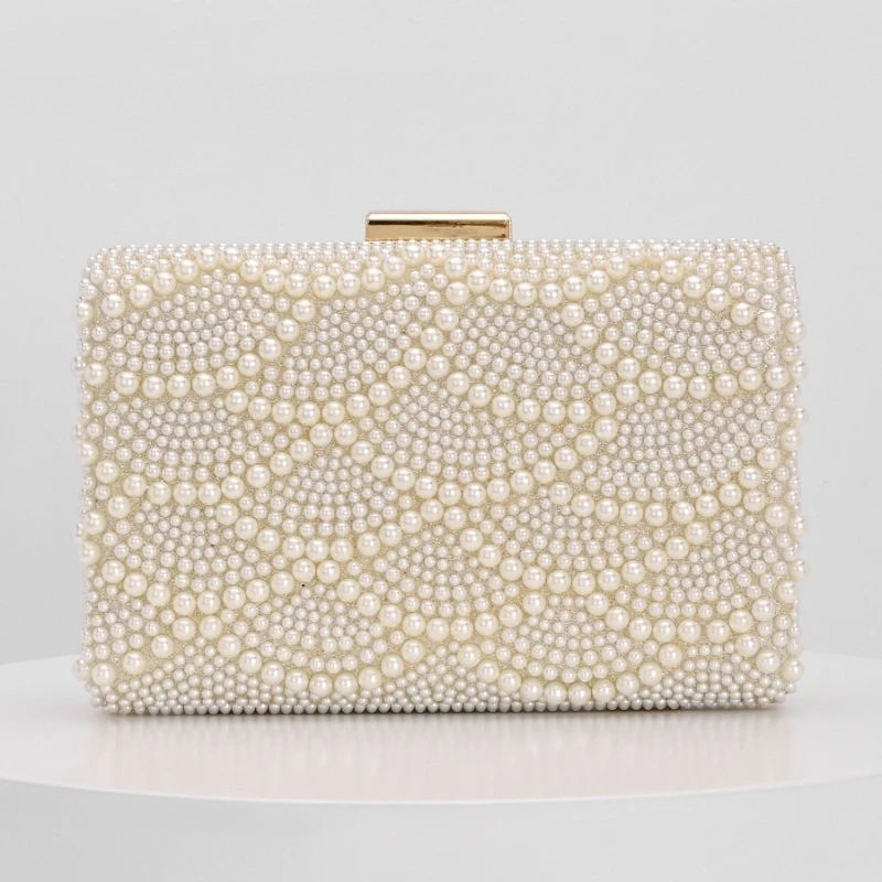 

Elegant Full Pearl Beaded Clutch Classic Weddings Parties Square Box Evening Bag for Women Metal Frame Purses Sac A Main Femme