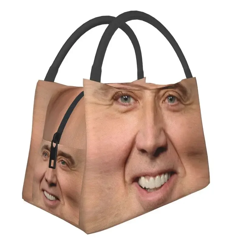 

Nicolas Cage Thermal Insulated Lunch Bag Women Funny Meme Resuable Tote Outdoor Camping Travel Multifunction Meal Food Box