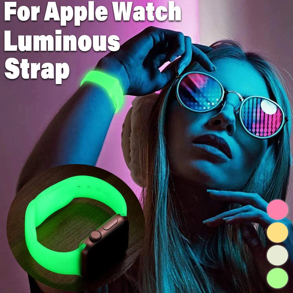 

Luminous Silicone Strap For Apple Watch Band Ultra 49mm 9 8 7 45/41mm Sport Loop Bracelet For Iwatch 6 5 4 Se 44mm 42mm 38 40mm