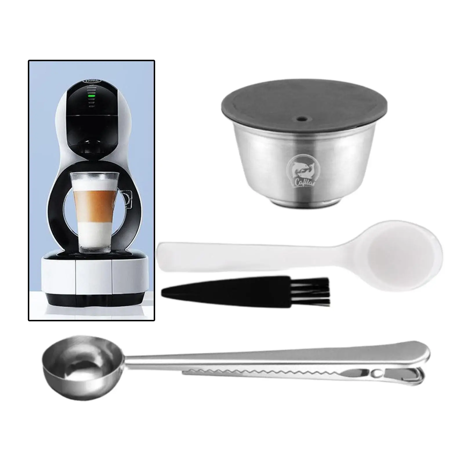 

Stainless Steel Refillable Coffee Capsule Coffee Maker Easy To Use Single Cup Spoon & Brush 51-100ML