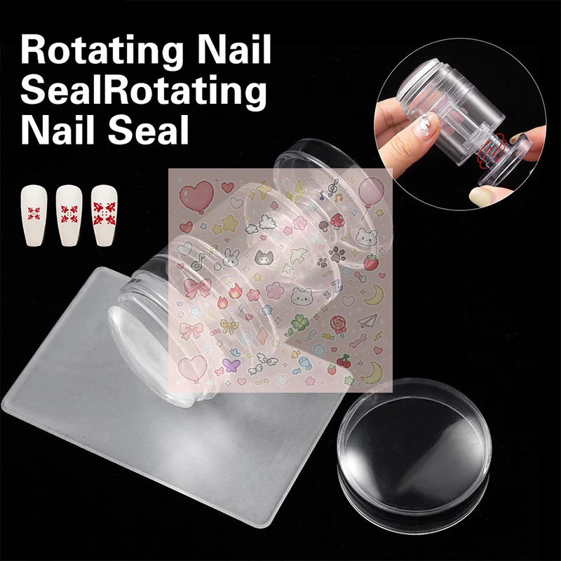 Rotatable Transparent Nails Art Stamps Variable Pattern Size Silicone Fingertip Printing French Nail Seal Stamper With Scraper