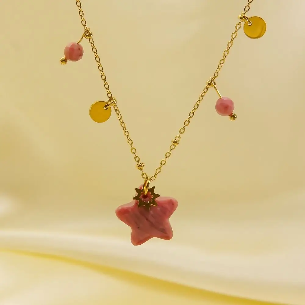 سترة سلسلة حبة نجمة حجر قلادة خمر مجوهرات الأزياء دلاية شكل نجمة سلسلة عنق المرأة الطبيعية الرقبة المختنق الرقبة الديكور #3