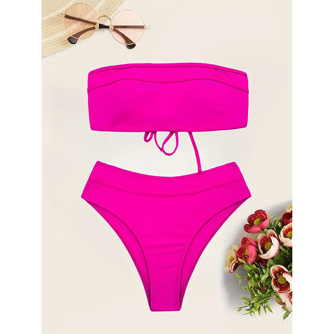 Sexy Bandeau-Bikini mit hohem Beinausschnitt, Damen-Badeanzug, Bikini mit hoher Taille, zweiteiliges Bikini-Set, Badebekleidung, Badeanzug, Modell V5444. – Detail 18