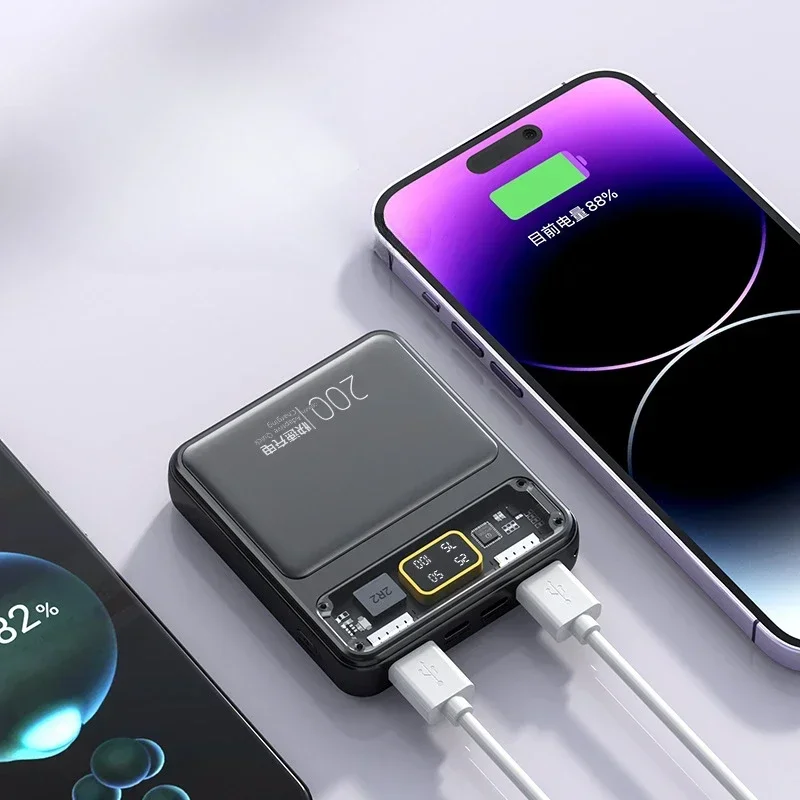 10000 milliampere mini transparent power bank, large capacity, compact, portable, fast charging mobile power supply New