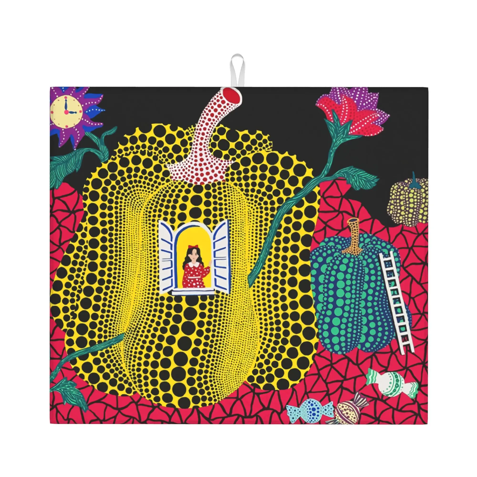 Yayoi Kusama Abstract Painting Non‑Slip Waterproof Absorbent Barware Tableware Oil Proof Pumpkin Polka Drying Mat For Kitchen