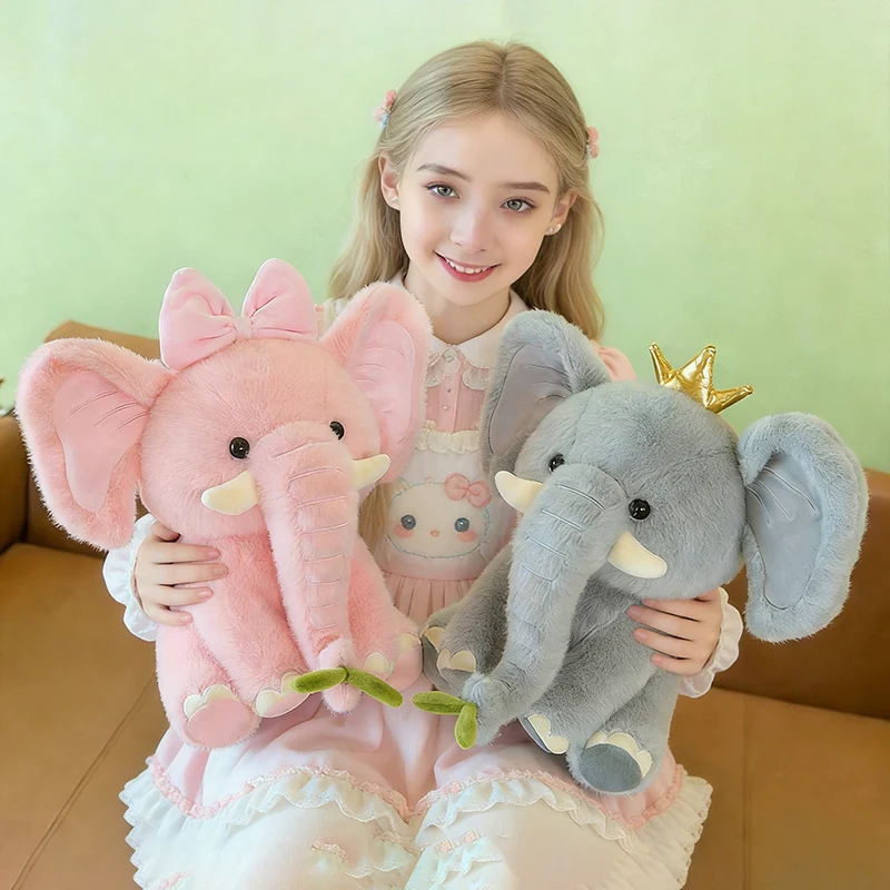 

Cute Crown Elephant Plush Doll Cartoon Creative Pink Bow Plushie Stuffed Kawaii Animal Stuffed Toy Home Decor Teen Festival Gift