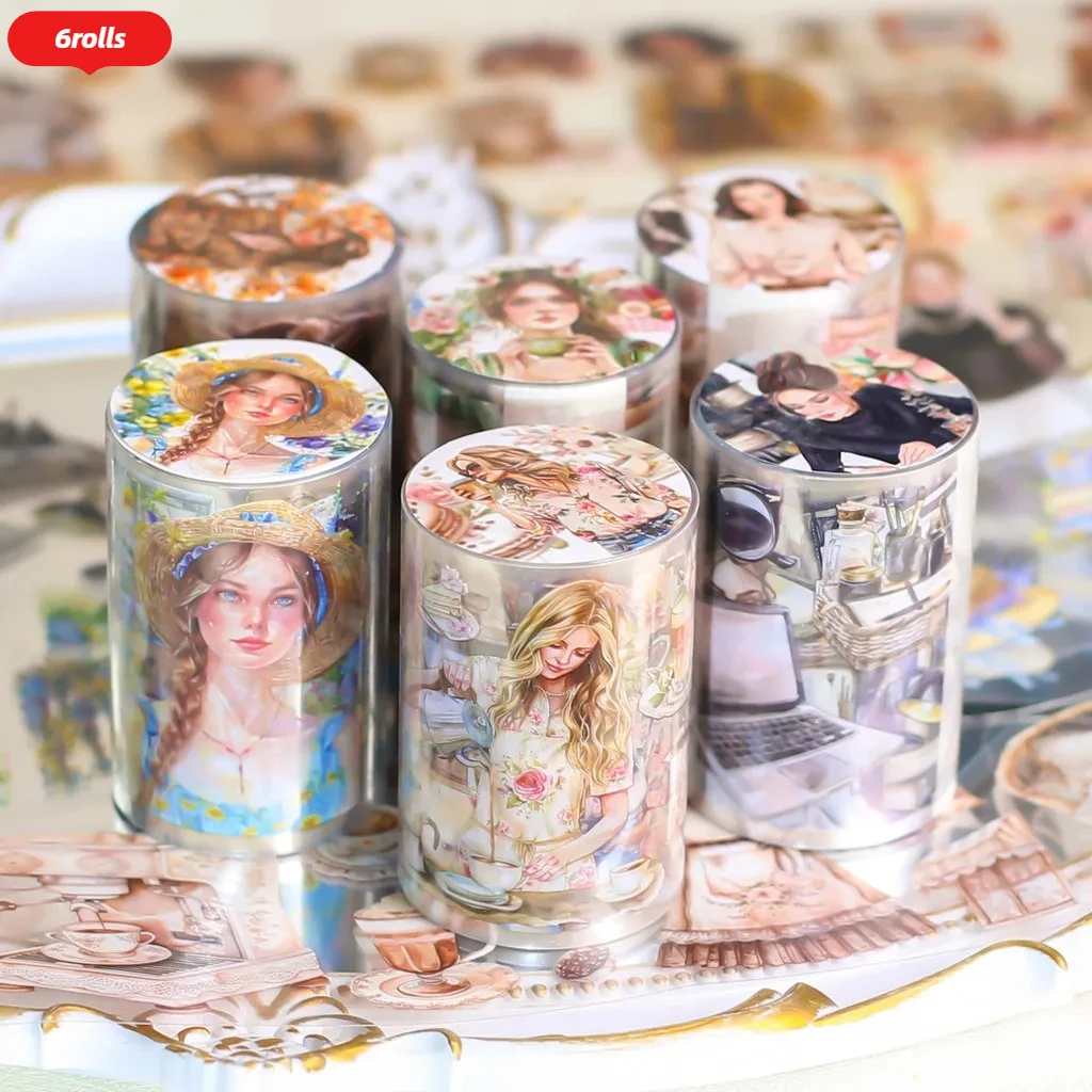 

6 рулонов декоративных наклеек для журналов для девочек, клейкая лента для домашних животных, декоративная наклейка для дневника, скрапбукинга, эстетические наклейки