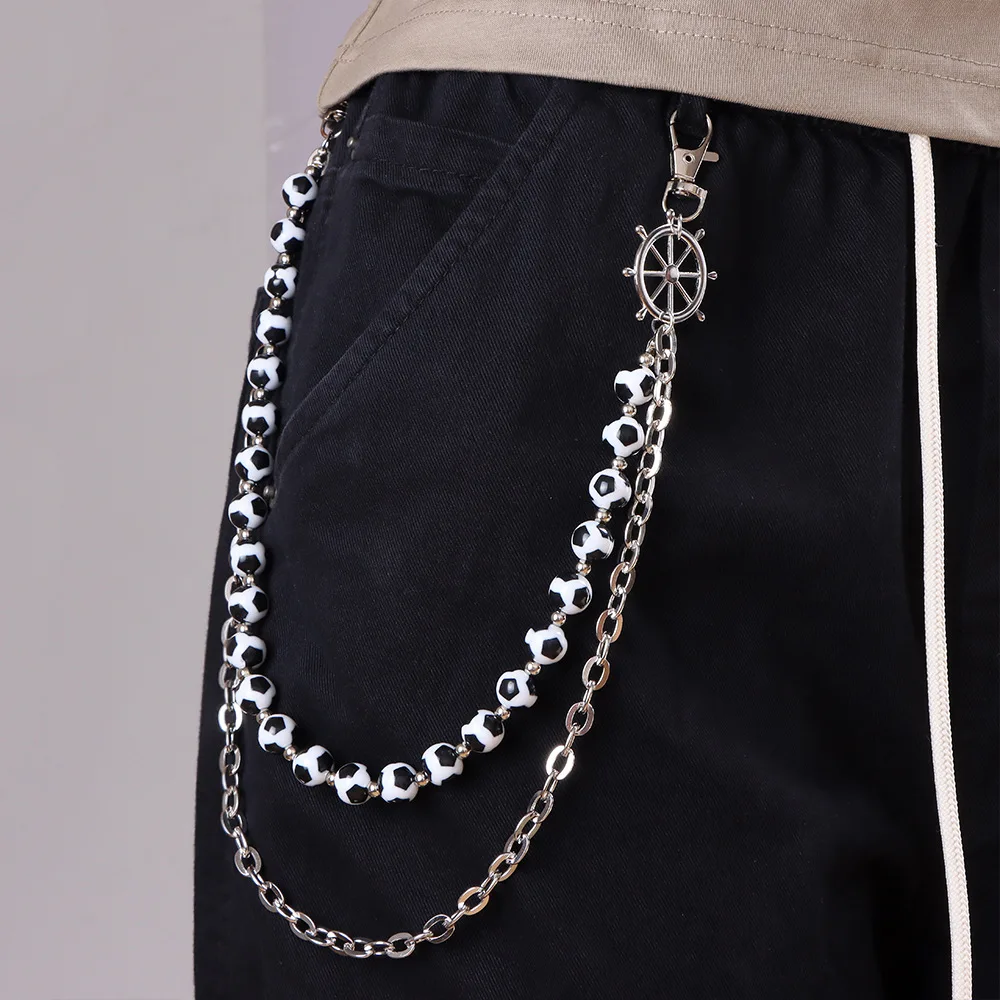 المألوف طبقة مزدوجة كرة القدم الجينز الخصر سلسلة شخصية تنوعا الراقية سلسلة بدلاية متخصصة للسراويل #2