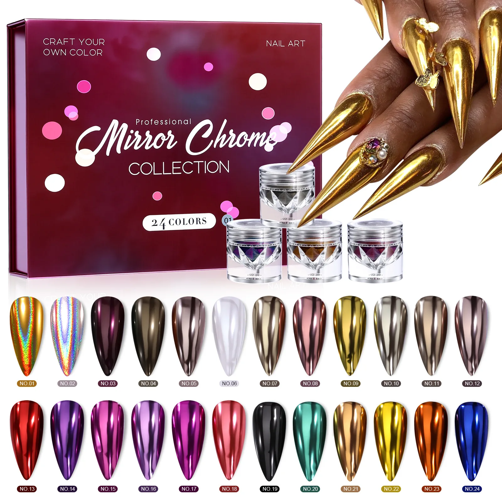 24 Color Nail Moonlight Magic Mirror Powder Opal High Brightness Mirror Laser Powder Glitter Pigment Mirror Powde Manicure Decor