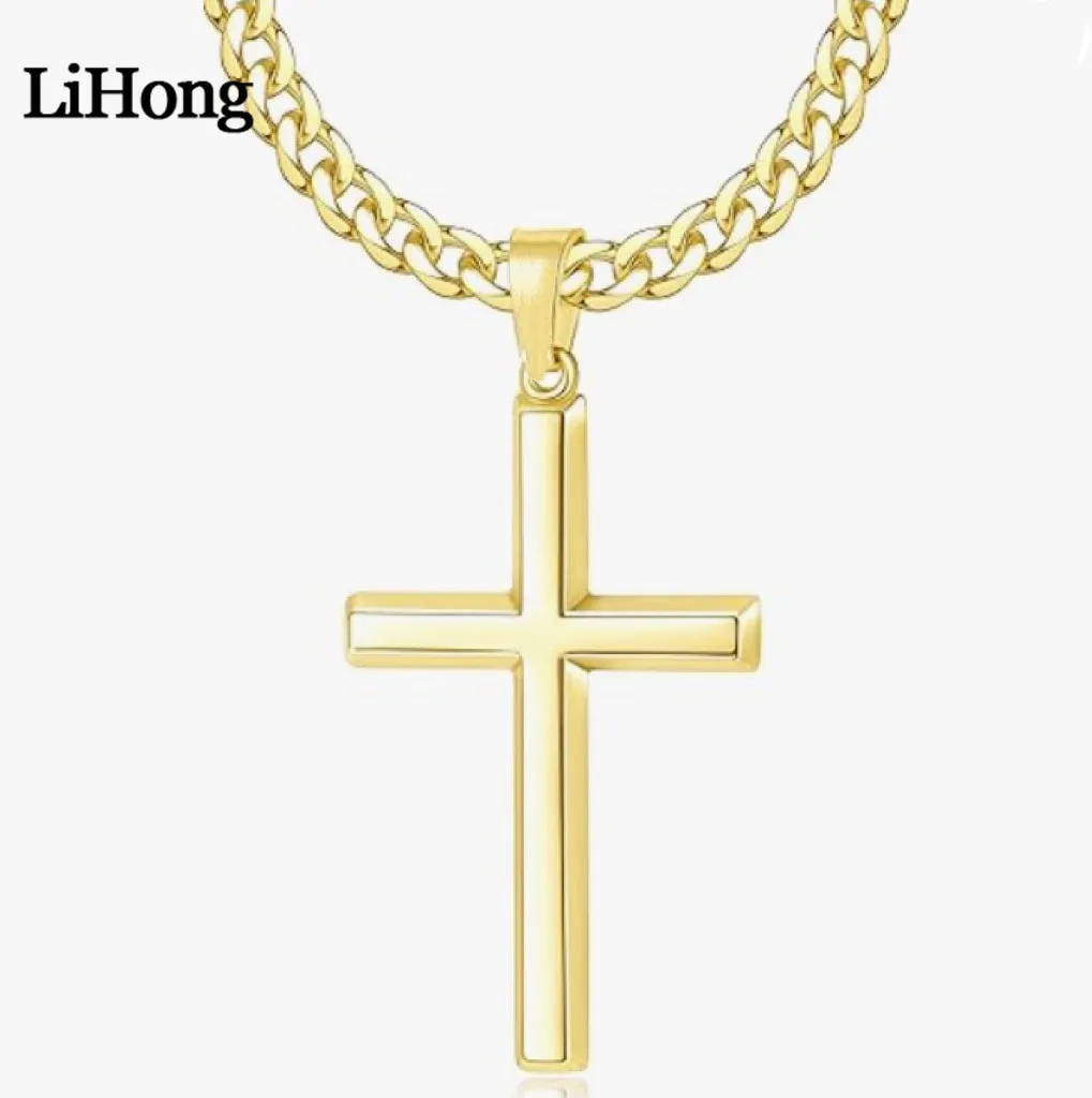 925 Sterling Silver Cross Pendant Necklace for Men Minimalist Style with 4mm Cuban Chain 16/30 Inches Length