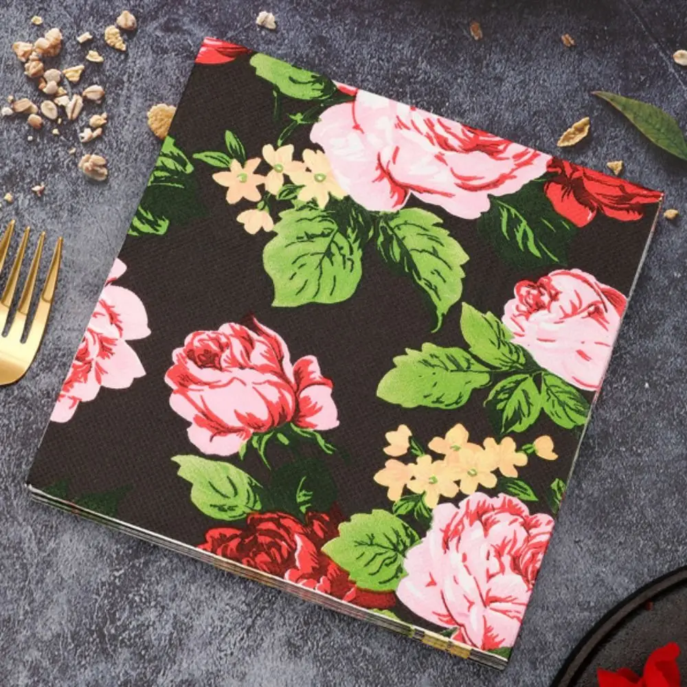 40PCS Disposable Flower Printed Paper Napkin Double Layer Good Water Absorption Paper Towels Square Thickened Tissue Wedding