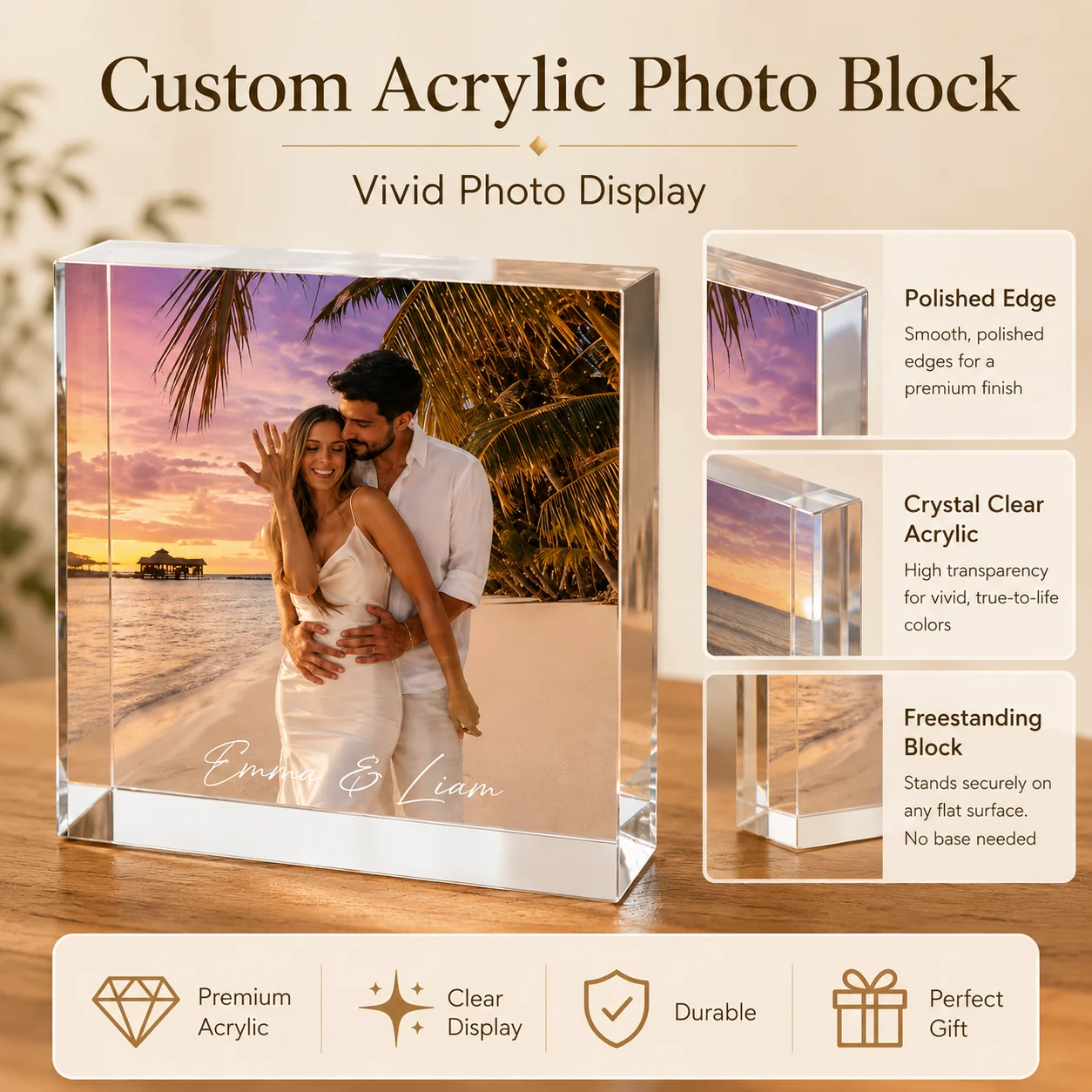 1PC Personalized Acrylic Picture Block Custom Photo Keepsake for Family Mom Friends Birthday Anniversary Wedding Gift