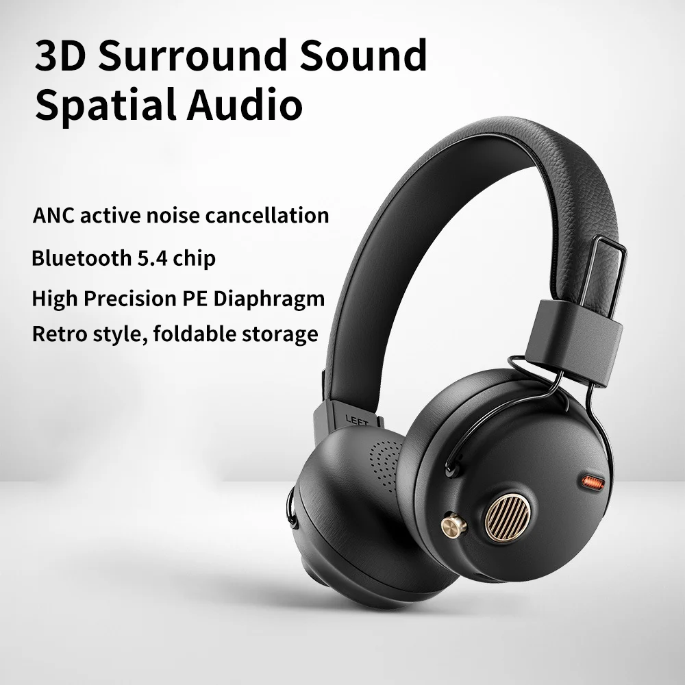 

Wireless Headset Long Battery Life HiFi Sound Effect Retro Appearance Foldable Bluetooth 5.4 Rechargeable Play Game Enjoy Music