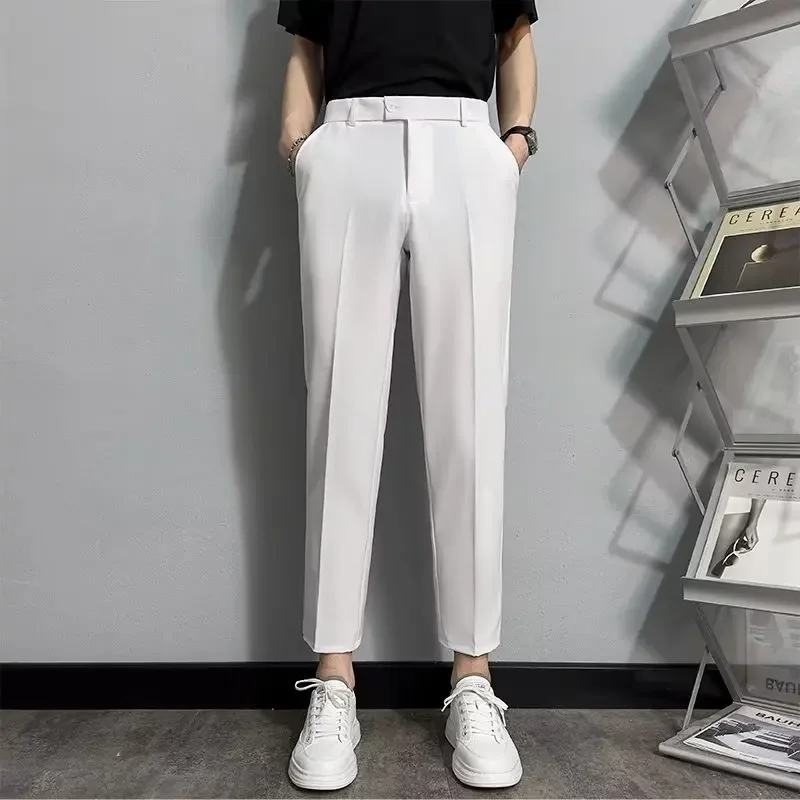 Spring And Autumn Casual Pants Nine-point Pants Non-ironing Trend Korean Version Of Fashion Business Simple Straight Pants Men