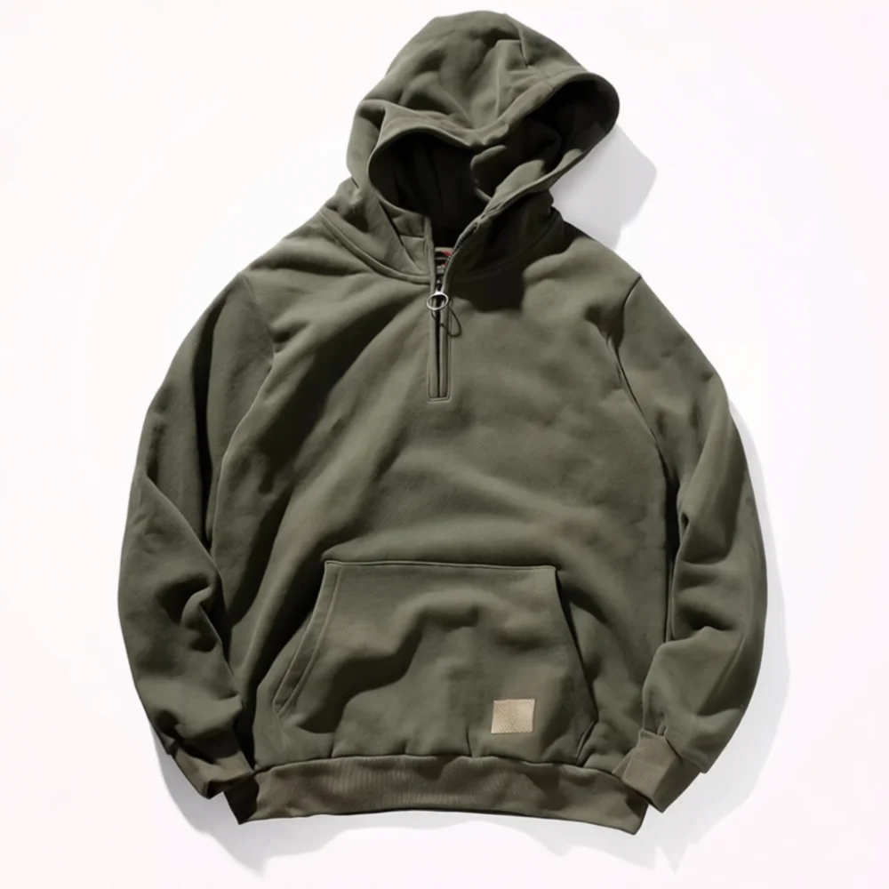 Mens Hooded Sweatshirt Half Zip Pullover Casual Loose Fit Long Sleeve Fashion Streetwear Winter Spring Solid Color Tops